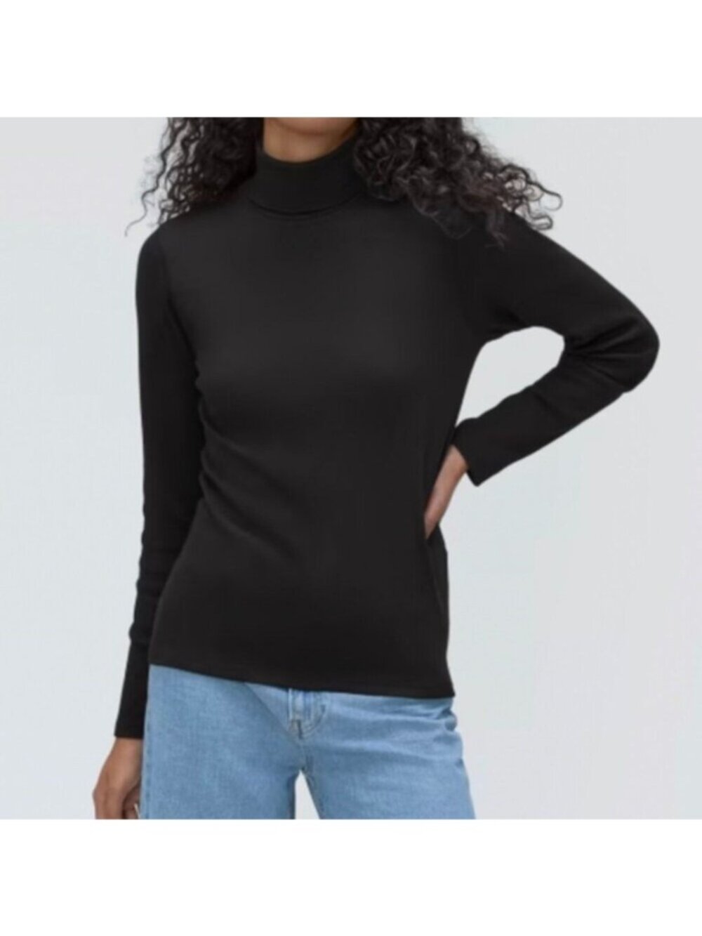 Everlane Supima Micro-Rib Black Turtleneck XS Long-Sleeve Lightweight & Stretchy